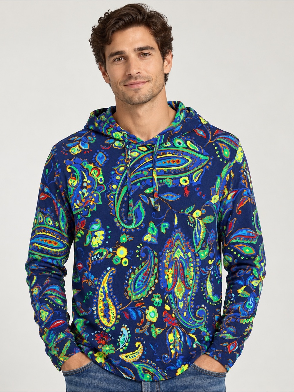 Polo Ralph Lauren Men’s Large Paisley Print Cotton Hooded Shirt Hoodie